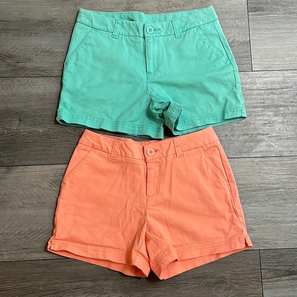 BCG cotton shorts(2), teal and salmon‎ colors, 3.5” inseam, size 2